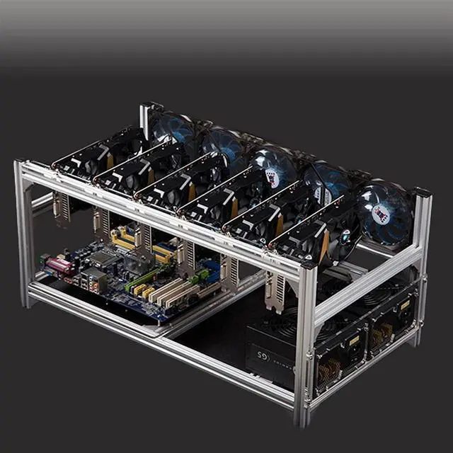 Alt view image 7 of 7 - YJYGR Bitcoin Mining 6 GPU Frame, Dual Power Aluminum Mining Rig Open Air Case Stackable, Mining Rig Chassis Server Rack for Ethereum 25 14 14in