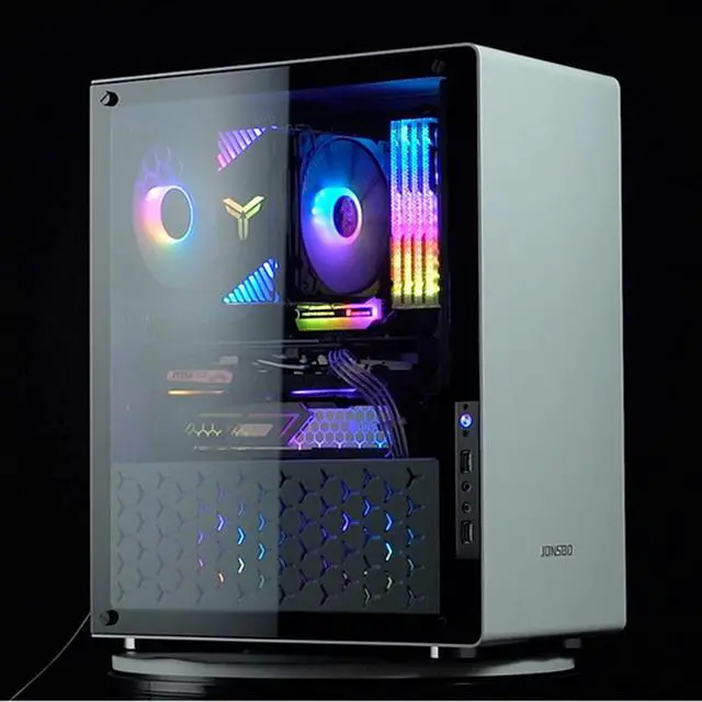 Alt view image 4 of 7 - Computer Case, Mid-Tower Computer Case, Desktop DIY Host,Silver/White Computer Case Full Side Transparent ATX Desktop Console Game Water-Cooled MATX (Color : White)