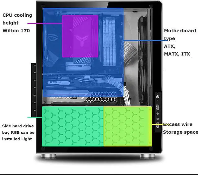 Alt view image 6 of 7 - Computer Case, Mid-Tower Computer Case, Desktop DIY Host,Silver/White Computer Case Full Side Transparent ATX Desktop Console Game Water-Cooled MATX (Color : White)