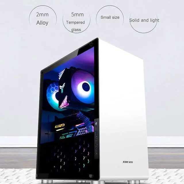 Alt view image 3 of 7 - Computer Case, Mid-Tower Computer Case, Desktop DIY Host,Silver/White Computer Case Full Side Transparent ATX Desktop Console Game Water-Cooled MATX (Color : White)