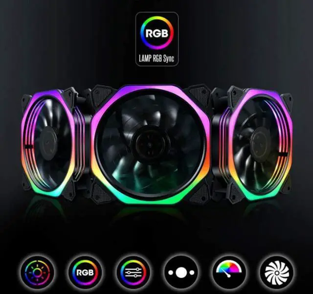 Alt view image 2 of 7 - 120mm RGB Color Case Fans 11- Blades Quiet Computer Cooling PC Fans RGB Color Changing LED Fan with Remote Control Music Rhythm Sync & ARGB Motherboard Sync (4 Pack Fan+Music Controller)