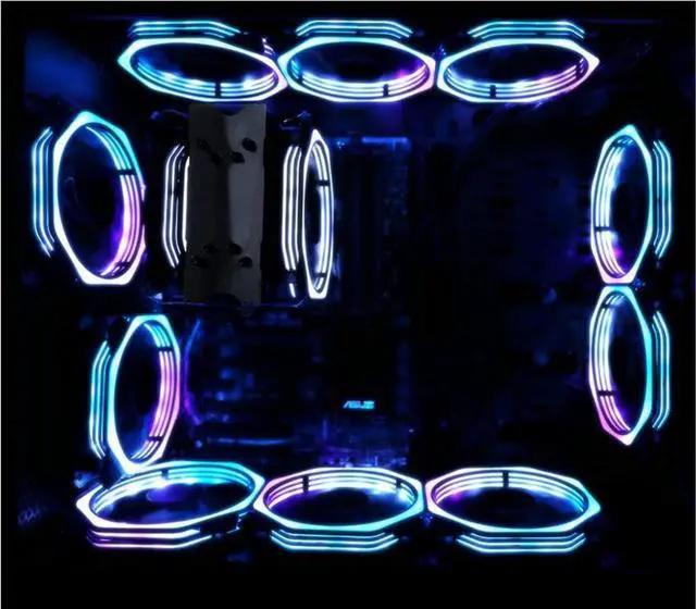 Alt view image 4 of 7 - 120mm RGB Color Case Fans 11- Blades Quiet Computer Cooling PC Fans RGB Color Changing LED Fan with Remote Control Music Rhythm Sync & ARGB Motherboard Sync (4 Pack Fan+Music Controller)