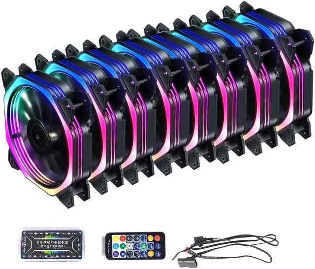 Main image of 120mm RGB Color Case Fans 11- Blades Quiet Computer Cooling PC Fans RGB Color Changing LED Fan with Remote Control Music Rhythm Sync & ARGB Motherboard Sync (8 Pack Fan+Music Controller)