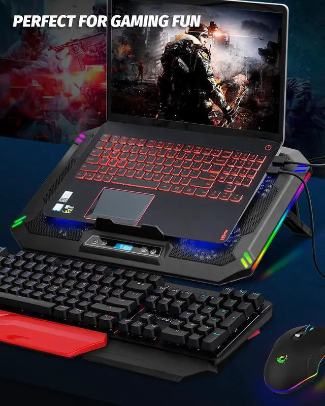 Alt view image 4 of 7 - RGB Laptop Cooling Pad 10-17.3 Laptop Cooler with 5 Quiet LED Fans 6 Adjustable Wind Speeds 7 RGB Light Effects LCD Screen 8 Adjustable Angles 2 USB Ports & Metal Mesh