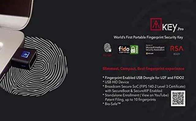 Alt view image 7 of 7 - FIDO2 Certified Security Key, USB Fingerprint authenticaiton USB-A Ports, Protect Online Accounts : Windows, Linux, Mac OS, Google, Bank of America, Facebook, Twitter,