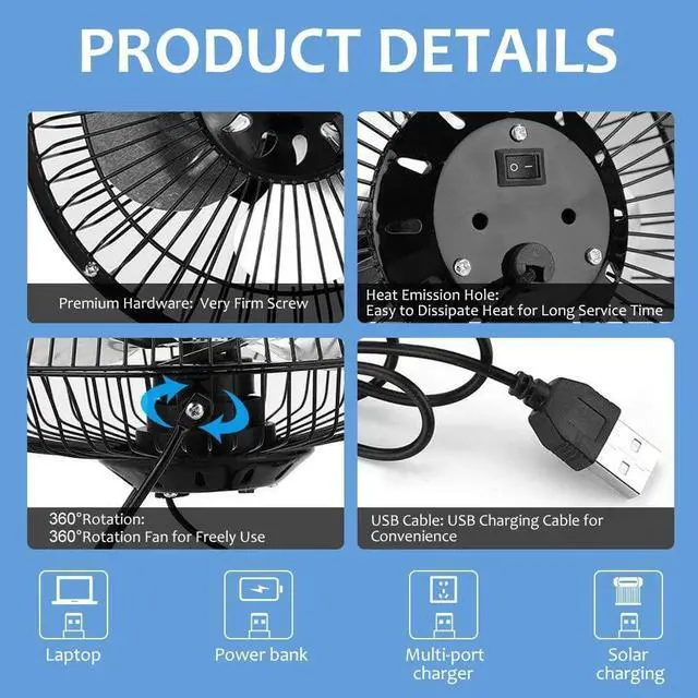 Alt view image 7 of 7 - Solar Ventilator 5.2W USB Solar Panel Powered Portable Fan for Cooling Ventilation Outdoor Home Travelling Chicken House Car Ventilation System 8 Inch