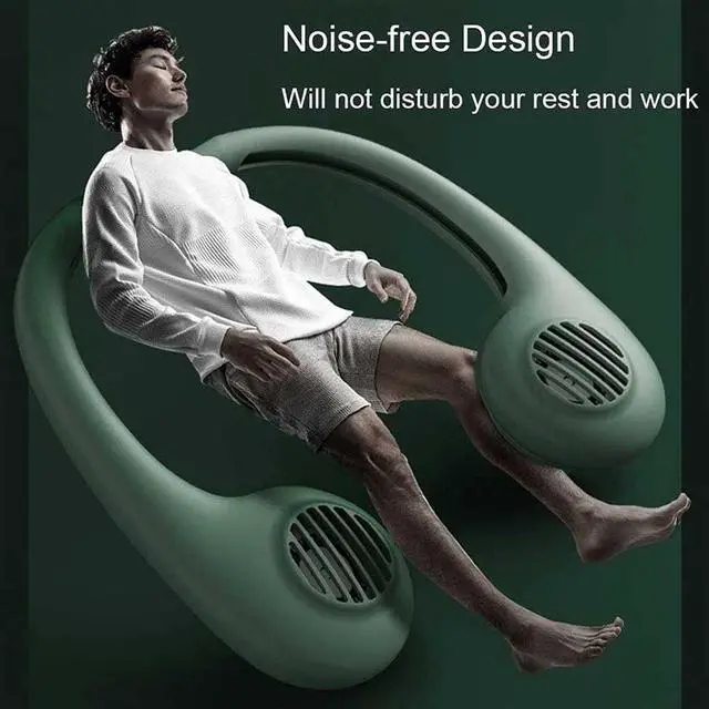 Alt view image 2 of 7 - Neck Band Fan, Portable Neck Hanging Fan Sports Fan, Handsfree Mini Electric USB Fan Rechargeable with Dual Head 3 Speeds for Traveling Sport Outdoor Camping Office Low Noise Design