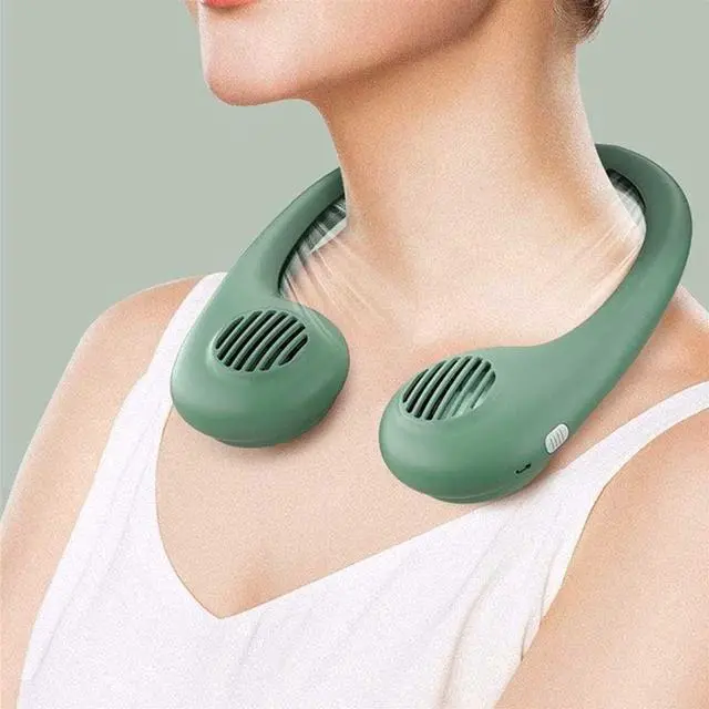 Alt view image 4 of 7 - Neck Band Fan, Portable Neck Hanging Fan Sports Fan, Handsfree Mini Electric USB Fan Rechargeable with Dual Head 3 Speeds for Traveling Sport Outdoor Camping Office Low Noise Design