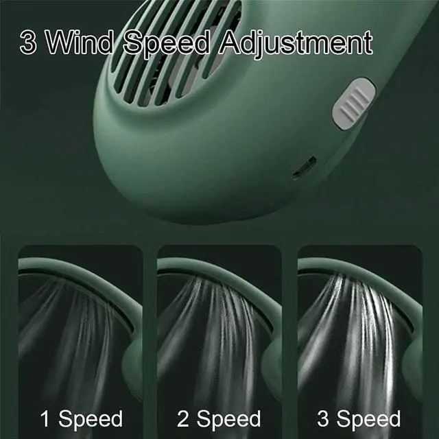 Alt view image 5 of 7 - Neck Band Fan, Portable Neck Hanging Fan Sports Fan, Handsfree Mini Electric USB Fan Rechargeable with Dual Head 3 Speeds for Traveling Sport Outdoor Camping Office Low Noise Design