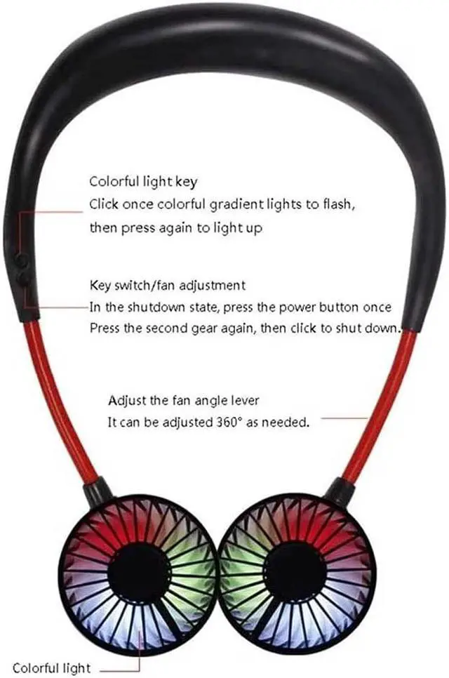 Alt view image 3 of 6 - Portable Neck Fan, Wearable Sports Neck Personal Fan Handsfree USB Fan Rechargeable, Necklace Fan with Dual Wind Head 3 Speeds for Traveling Sport Outdoor Camping Office Low Noise Design
