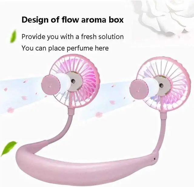 Alt view image 2 of 6 - Portable Neck Fan, Wearable Sports Neck Personal Fan Handsfree USB Fan Rechargeable, Necklace Fan with Dual Wind Head 3 Speeds for Traveling Sport Outdoor Camping Office Low Noise Design