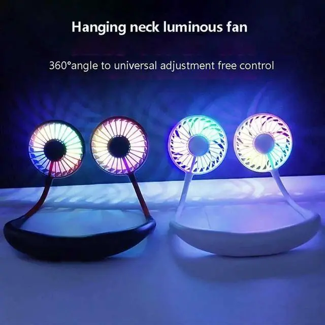 Alt view image 5 of 6 - Portable Neck Fan, Wearable Sports Neck Personal Fan Handsfree USB Fan Rechargeable, Necklace Fan with Dual Wind Head 3 Speeds for Traveling Sport Outdoor Camping Office Low Noise Design