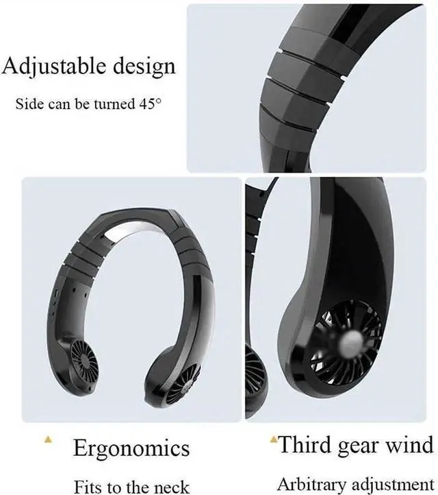 Alt view image 5 of 7 - Portable Neck Fan, 3600mAh Battery Operated Ultra Quiet Hands Free USB Fan, Adjustable High Flexibility Wearable Personal Fan for Home Office Outdoor Travel Low Noise Design (Color : Black)