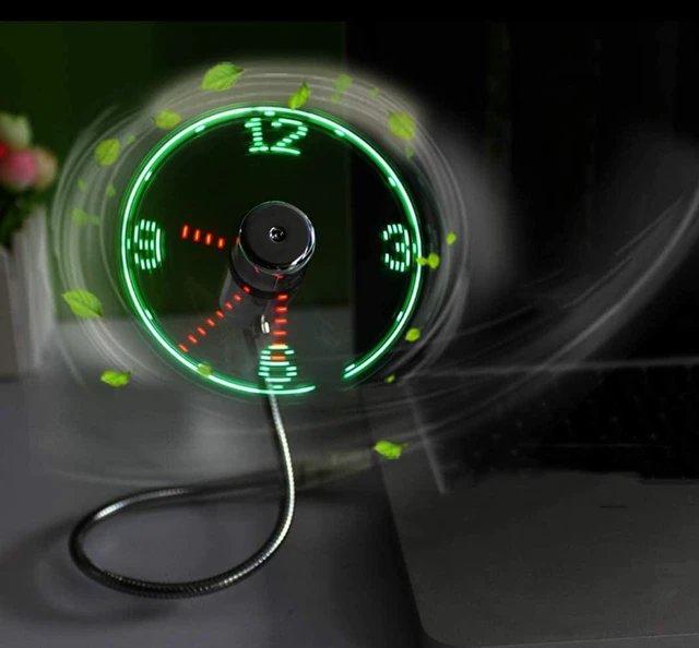 Main image of DECVO USB LED Clock Fan 90mm USB-Powered Portable Mobile USB Fan with Clock, LED Light Display Time, Mini Gooseneck Fan for Laptop Office Home Travel (1 Pack)