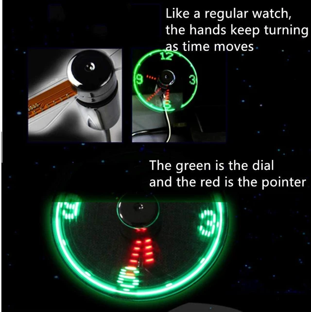 Alt view image 2 of 7 - DECVO USB LED Clock Fan 90mm USB-Powered Portable Mobile USB Fan with Clock, LED Light Display Time, Mini Gooseneck Fan for Laptop Office Home Travel (1 Pack)