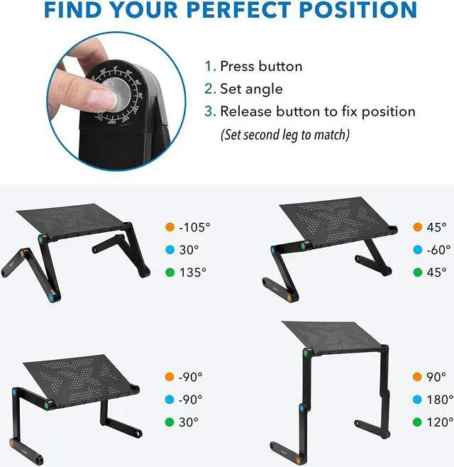 Alt view image 3 of 7 - Mount-It! Adjustable Laptop Stand, Portable Standing Desk, Large Size Aluminum Bed Lap Tray for Notebook, Lightweight and Multi-Functional for Work, School, Home and Bed