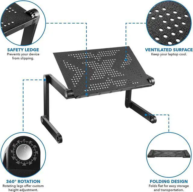 Alt view image 5 of 7 - Mount-It! Adjustable Laptop Stand, Portable Standing Desk, Large Size Aluminum Bed Lap Tray for Notebook, Lightweight and Multi-Functional for Work, School, Home and Bed