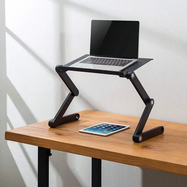 Alt view image 7 of 7 - Mount-It! Adjustable Laptop Stand, Portable Standing Desk, Large Size Aluminum Bed Lap Tray for Notebook, Lightweight and Multi-Functional for Work, School, Home and Bed