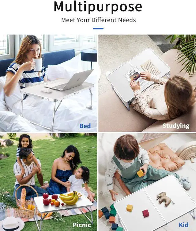 Alt view image 2 of 6 - Foldable Laptop Table for Bed, SUVANE Lap Desk Bed Desk, Breakfast Serving Bed Tray, Portable Mini Picnic Table Storage Space Laptop Desk Reading Holder(Gray)