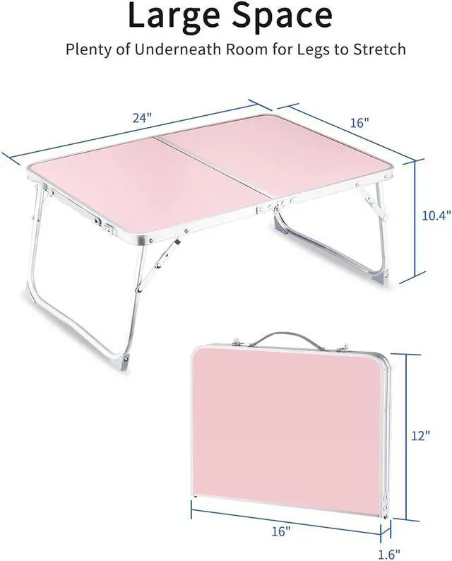 Alt view image 6 of 6 - Foldable Laptop Table for Bed, SUVANE Lap Desk Bed Desk, Breakfast Serving Bed Tray, Portable Mini Picnic Table Storage Space Laptop Desk Reading Holder(Pink)