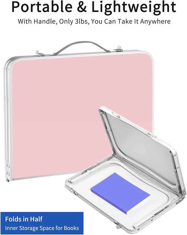 Alt view image 5 of 6 - Foldable Laptop Table for Bed, SUVANE Lap Desk Bed Desk, Breakfast Serving Bed Tray, Portable Mini Picnic Table Storage Space Laptop Desk Reading Holder(Pink)