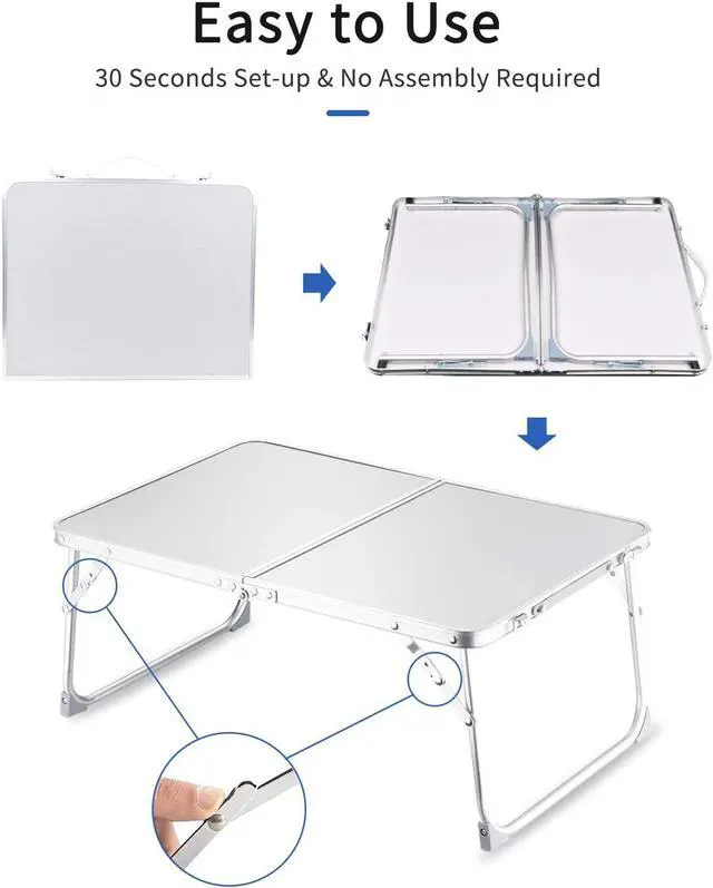 Alt view image 4 of 6 - Foldable Laptop Table for Bed, SUVANE Lap Desk Bed Desk, Breakfast Serving Bed Tray, Portable Mini Picnic Table Storage Space Laptop Desk Reading Holder(Gray)