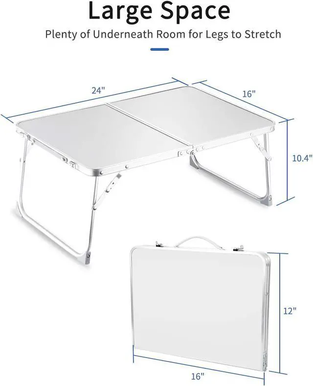 Alt view image 6 of 6 - Foldable Laptop Table for Bed, SUVANE Lap Desk Bed Desk, Breakfast Serving Bed Tray, Portable Mini Picnic Table Storage Space Laptop Desk Reading Holder(Gray)