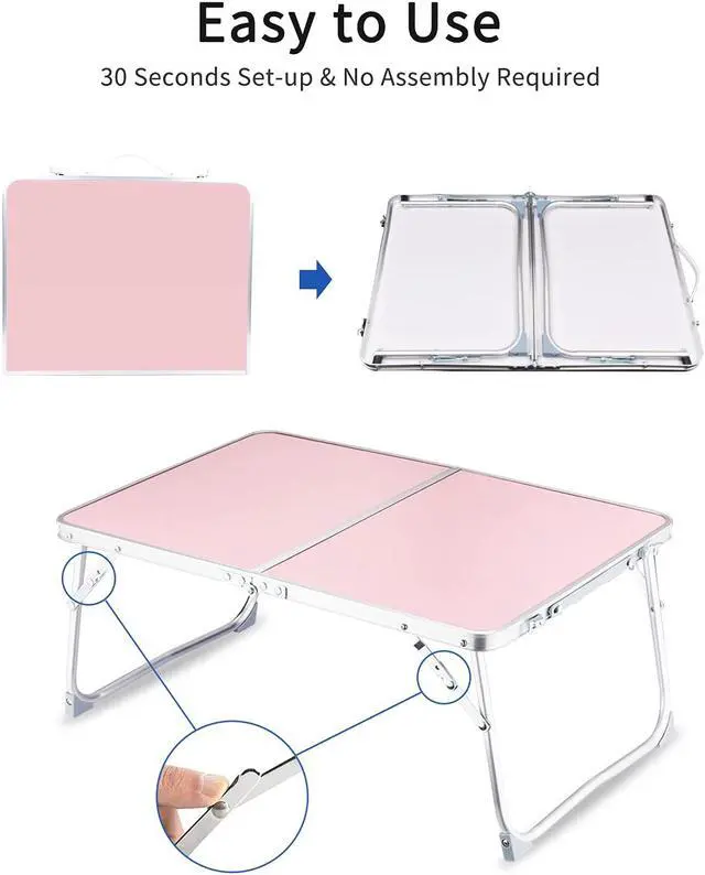 Alt view image 4 of 6 - Foldable Laptop Table for Bed, SUVANE Lap Desk Bed Desk, Breakfast Serving Bed Tray, Portable Mini Picnic Table Storage Space Laptop Desk Reading Holder(Pink)