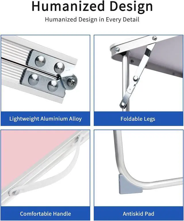 Alt view image 3 of 6 - Foldable Laptop Table for Bed, SUVANE Lap Desk Bed Desk, Breakfast Serving Bed Tray, Portable Mini Picnic Table Storage Space Laptop Desk Reading Holder(Pink)