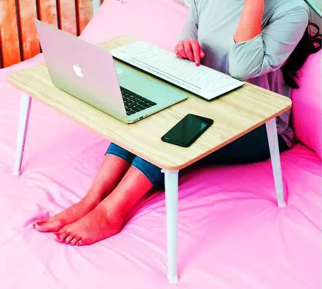 Alt view image 7 of 7 - Laptop Stand for Bed, Lap Desk, Foldable Portable Lap Bed Tray, 23.6 Inch Floor Table for Drawing, Reading and Writing, Oak