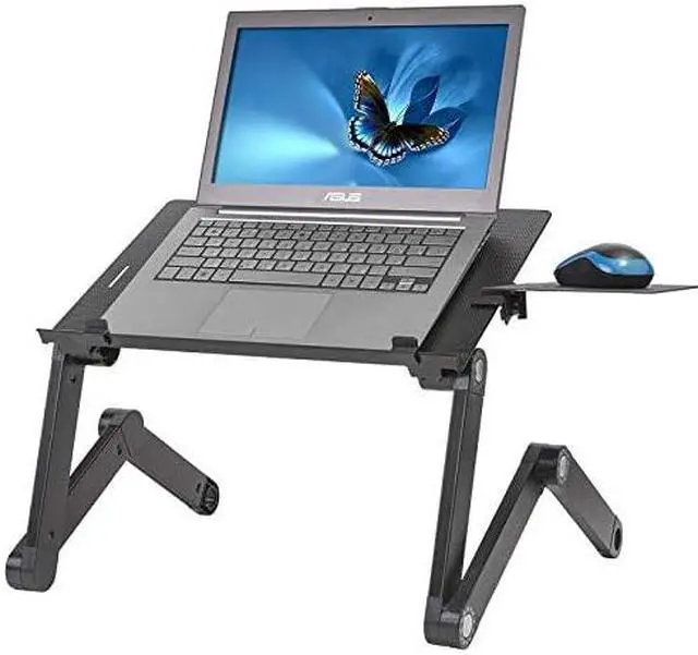 Alt view image 2 of 6 - WonderWorker Einstein Adjustable Laptop Desk with 2 USB Cooling Fans, Folding Lap Table with Mouse Pad for Laptop, Portable Cooling Laptop Stand for Bed, Black