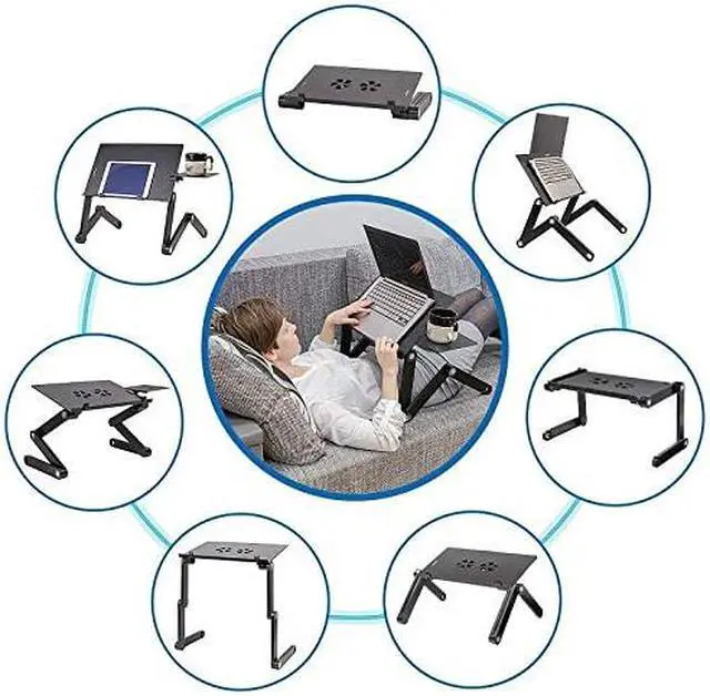 Alt view image 5 of 6 - WonderWorker Einstein Adjustable Laptop Desk with 2 USB Cooling Fans, Folding Lap Table with Mouse Pad for Laptop, Portable Cooling Laptop Stand for Bed, Black