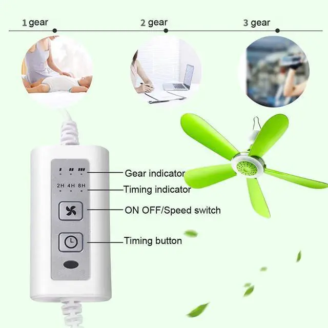 Alt view image 2 of 6 - DC5V 5W USB Adjustable Remote Control Timing Camping Fan 3 Gear Tent Ceiling Fan for Home Outdoor Bed/143