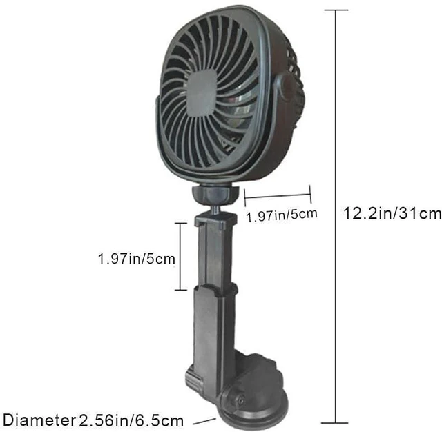 Alt view image 5 of 7 - Freshwater USB Car Fan with Suction Cup, Rechargeable Wall Fan, Portable Electric Fan, 360 Degree Rotation, Black, Super Suction