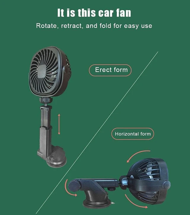 Alt view image 4 of 7 - Freshwater USB Car Fan with Suction Cup, Rechargeable Wall Fan, Portable Electric Fan, 360 Degree Rotation, Black, Super Suction