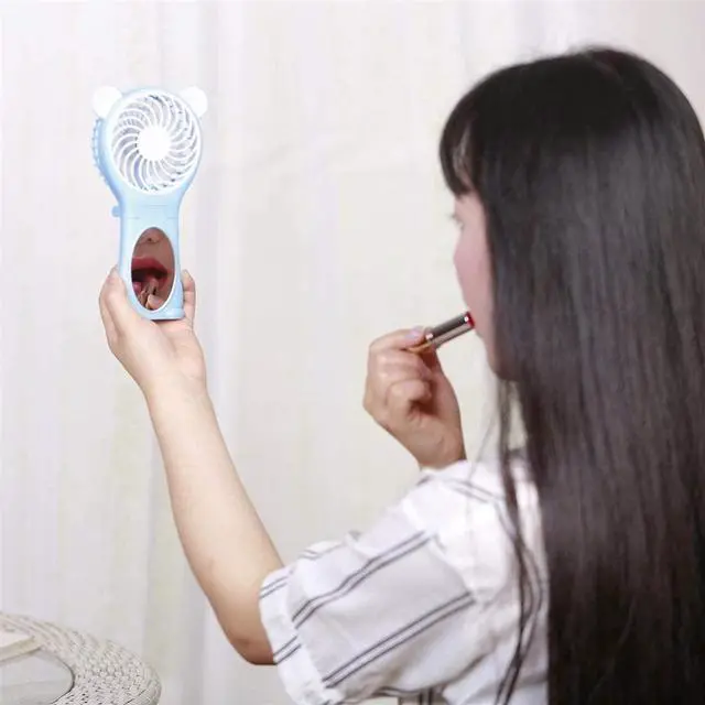 Alt view image 4 of 4 - WLXP Hand Held Fan Desk Fan Portable USB Fan Mini Table Cooling Fans Folding Handheld Mini Fan Charging Model USB Portable Desktop Small Fan Mirror Silent Small Fan (Color : Blue)