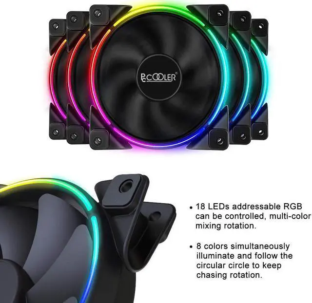 Alt view image 4 of 7 - Pccooler 120mm Fan Moonlight Series 5 in 1 Kit Upgrade,PC-5M120 ARGB LED Computer Case Fan - PWM Cooling Fan - Dual Light Loop Quiet Fan/Multiple Light Modes with Wireless Controller for PC Case