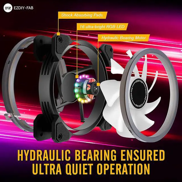 Alt view image 6 of 7 - EZDIY-FAB 120mm Computer Case Fan,Motherboard Aura Sync Fan,High Airflow,Speed Adjustable,Addressable RGB Fan with Fan Hub and Remote-3 Pack