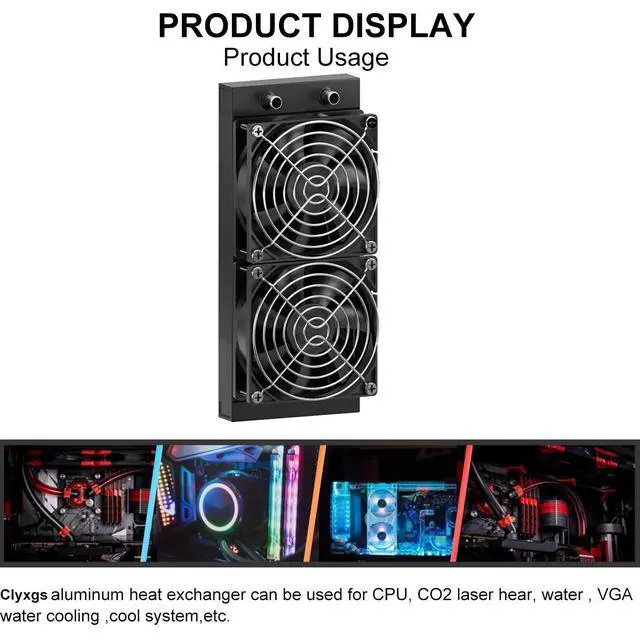 Alt view image 4 of 5 - Clyxgs Water Cooling Radiator, 12 Pipe Aluminum Heat Exchanger Radiator with Fan for PC CPU Computer Water Cool System DC12V 240mm Black