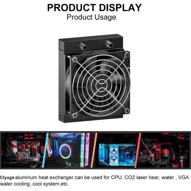 Alt view image 4 of 5 - Clyxgs Water Cooling Radiator,12 Pipe Aluminum Heat Exchanger Radiator with Fan for PC CPU Computer Water Cool System DC12V 120mm Black