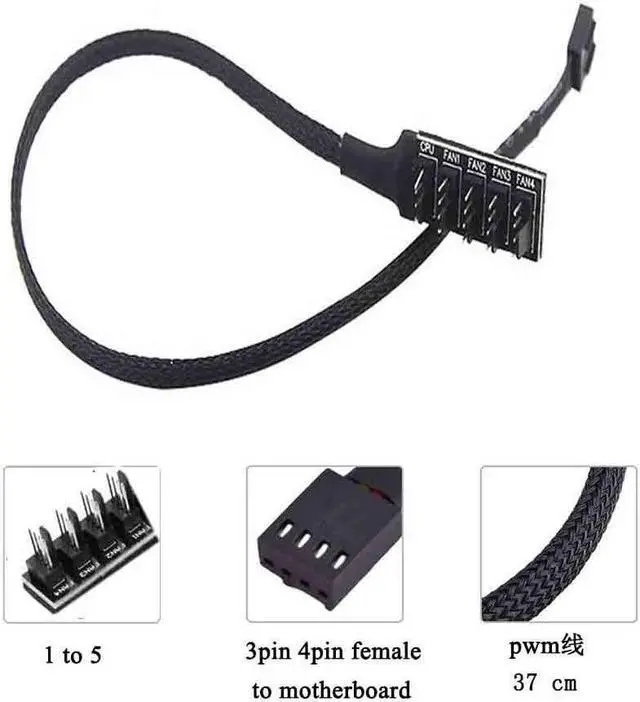 Alt view image 4 of 5 - Aimeixin PWM Fan Hub, PC CPU Motherboard Cooling 4 PIN/3PIN Fan Power Cable Hub Splitter Adapter 1 to 5 Fan PWM Case Fan Connector for Desktop Computer Cooler Case Fans