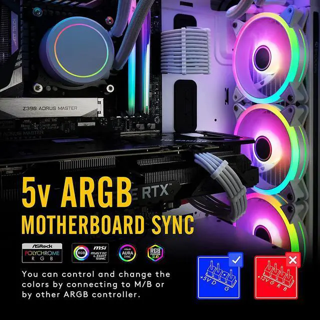 Alt view image 2 of 7 - EZDIY-FAB White Moonlight 120mm RGB Case Fan with Fan Hub X and Remote,Motherboard Aura SYNC,Speed Control,ARGB Fan for PC Case-3 Pack