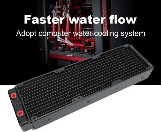 Alt view image 4 of 6 - Yoidesu Water Cooling Radiator,24 Pipes Dual-Layer Radiator,45mm G 1/4 Thread Computer Radiator,Heat Exchanger Radiator with Fan(Black)