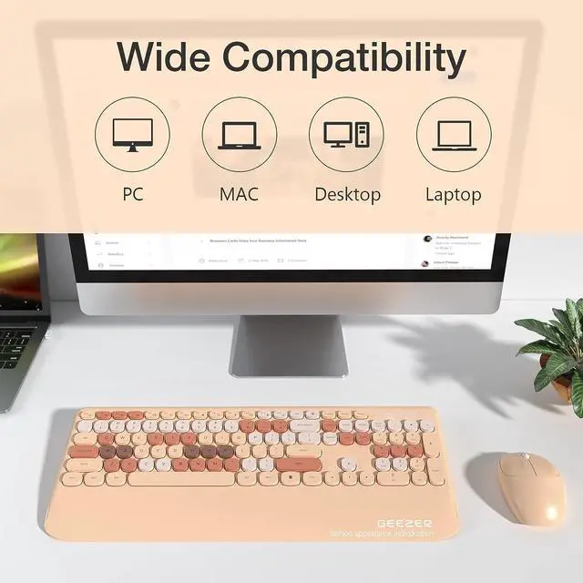 Alt view image 6 of 7 - GEEZER Wireless Keyboard and Mouse Combo Milk Tea Color, 106 Keys Less Noise Full-Size 2.4G Ultra-Slim Colorful Keyboards with Palm Rest, One USB Nano Receiver for Windows/Mac/Laptop/PC
