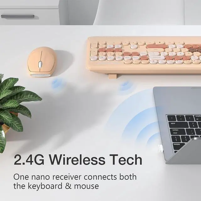 Alt view image 3 of 7 - GEEZER Wireless Keyboard and Mouse Combo Milk Tea Color, 106 Keys Less Noise Full-Size 2.4G Ultra-Slim Colorful Keyboards with Palm Rest, One USB Nano Receiver for Windows/Mac/Laptop/PC