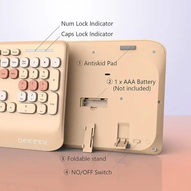 Alt view image 5 of 7 - GEEZER Wireless Keyboard and Mouse Combo Milk Tea Color, 106 Keys Less Noise Full-Size 2.4G Ultra-Slim Colorful Keyboards with Palm Rest, One USB Nano Receiver for Windows/Mac/Laptop/PC