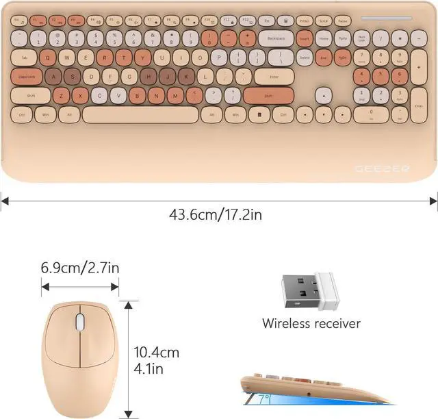 Alt view image 7 of 7 - GEEZER Wireless Keyboard and Mouse Combo Milk Tea Color, 106 Keys Less Noise Full-Size 2.4G Ultra-Slim Colorful Keyboards with Palm Rest, One USB Nano Receiver for Windows/Mac/Laptop/PC