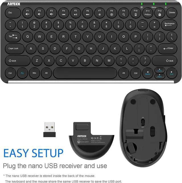 Alt view image 4 of 7 - Arteck 2.4G Wireless Keyboard and Mouse Combo Ultra Compact Slim Stainless Full Size Keyboard and Ergonomic Mouse for Computer/Desktop/PC/Laptop and Windows 10/8/7 Build in Rechargeable Battery