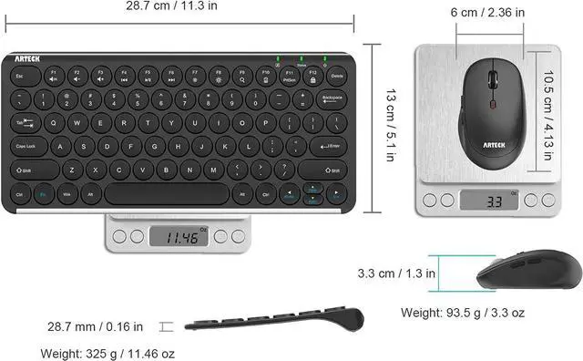 Alt view image 6 of 7 - Arteck 2.4G Wireless Keyboard and Mouse Combo Ultra Compact Slim Stainless Full Size Keyboard and Ergonomic Mouse for Computer/Desktop/PC/Laptop and Windows 10/8/7 Build in Rechargeable Battery