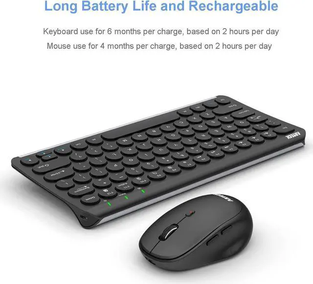 Alt view image 5 of 7 - Arteck 2.4G Wireless Keyboard and Mouse Combo Ultra Compact Slim Stainless Full Size Keyboard and Ergonomic Mouse for Computer/Desktop/PC/Laptop and Windows 10/8/7 Build in Rechargeable Battery